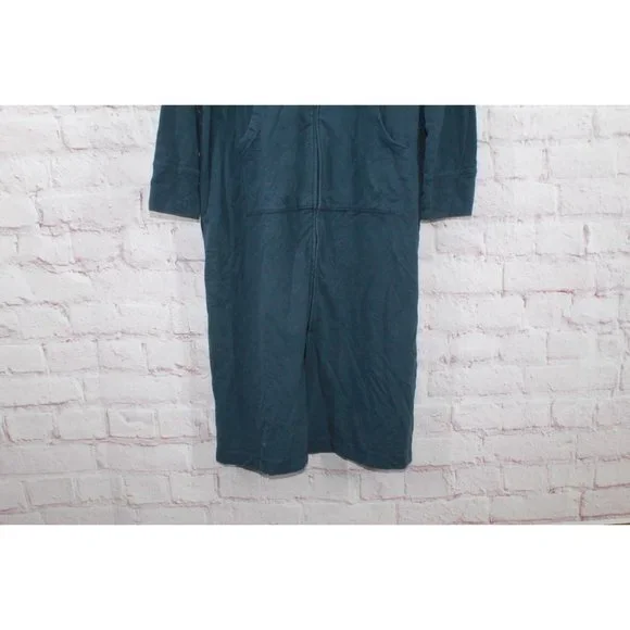 LL Bean Navy Blue Cotton Blend Robe Long Full Zip Size L Pet - Picture 3 of 12